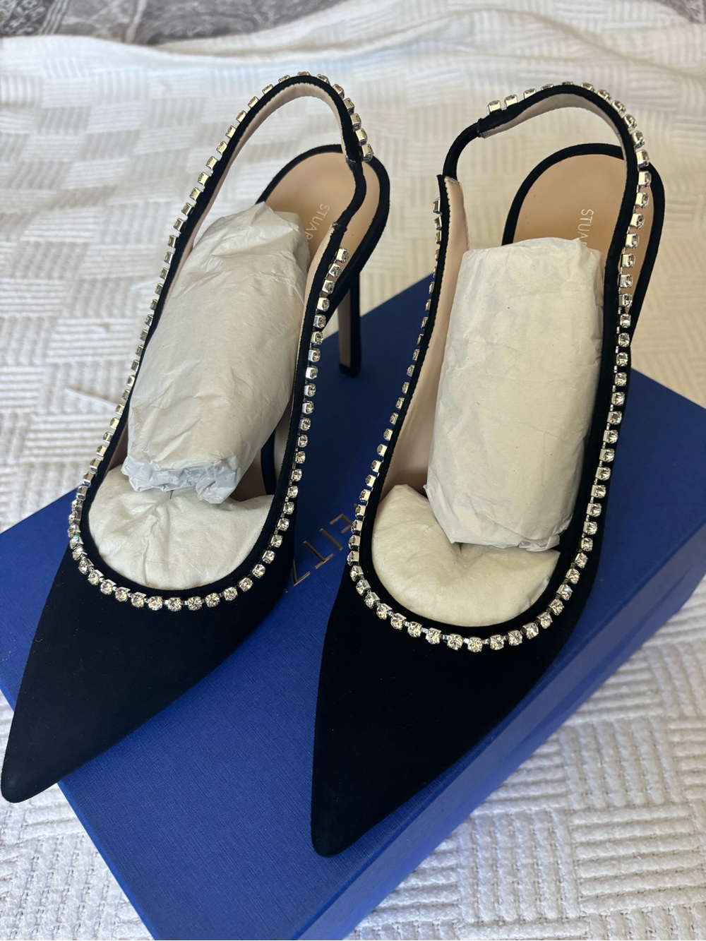 Stuart Weitzman Black Crystal-Trim Slingback Pumps